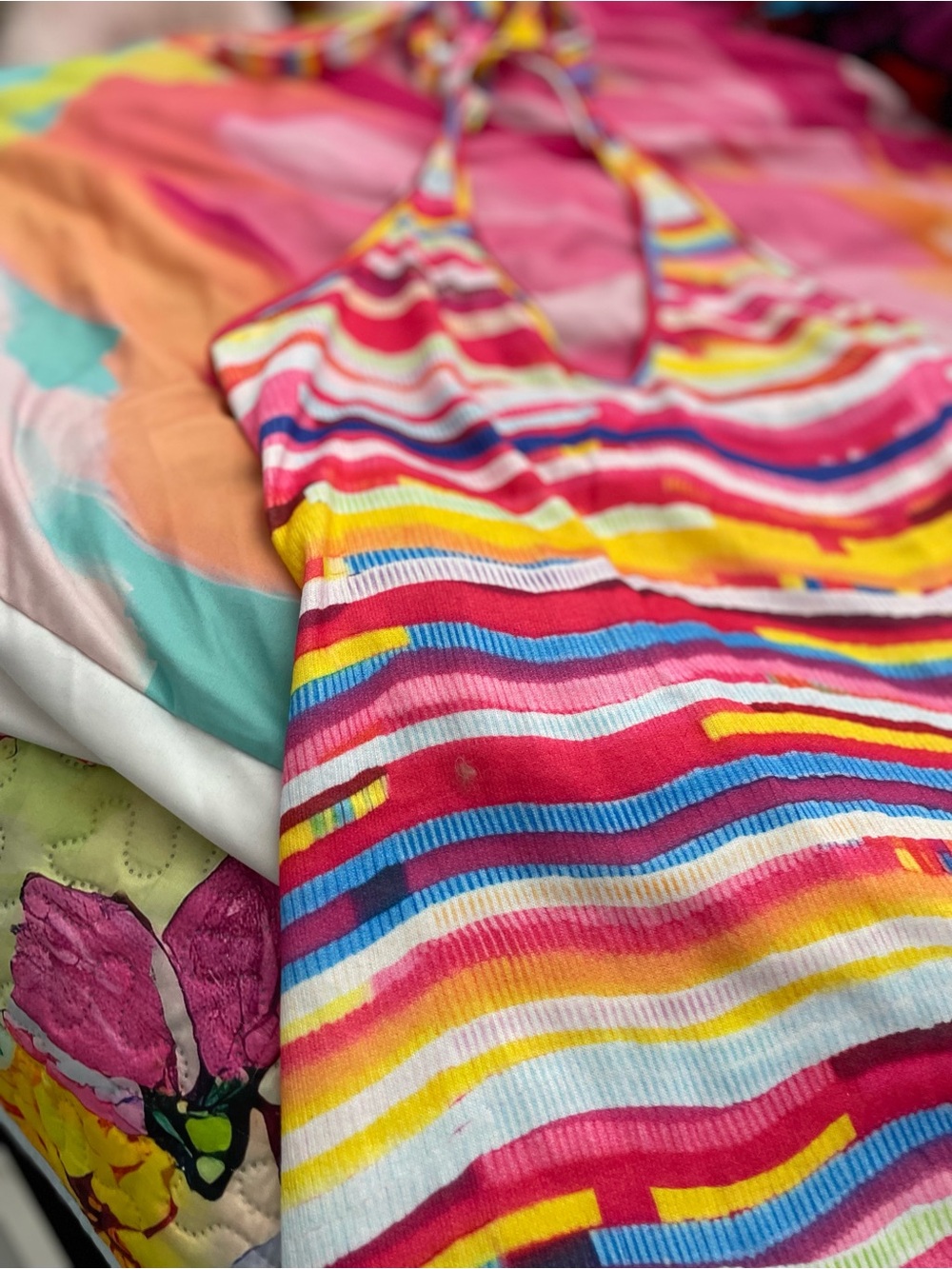 SHEIN Multicolor Striped Midi Dress - Pink, Yellow, Blue